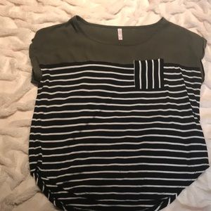 Black and white stripped shirt with green